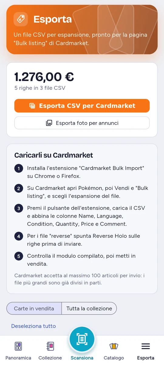 Esportazione per Cardmarket
